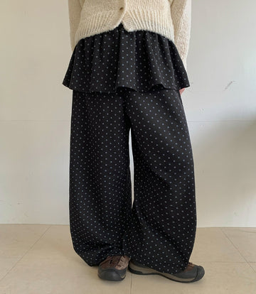 Venenti banding dot frill layered skirt pants